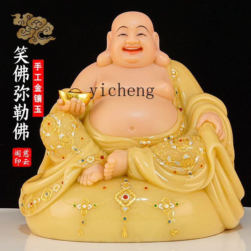 marble Maitreya Buddha Bodhisattva big belly smiling Buddha lucky ornament topaz Buddha