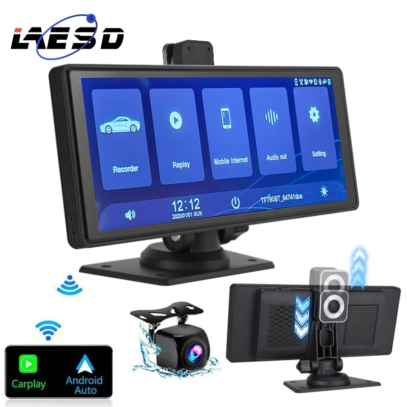 10.26 インチ Carplay Android オートダッシュバックミラーデュアルカメラ運転車レコーダー車のブラックボックス