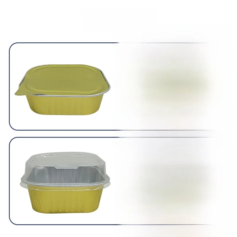 Gold Aluminum Foil Disposable Food Box with Lid Baking Bread Oven Cake Mold Tin Paper Box Bakery Takeout Container Catering S...