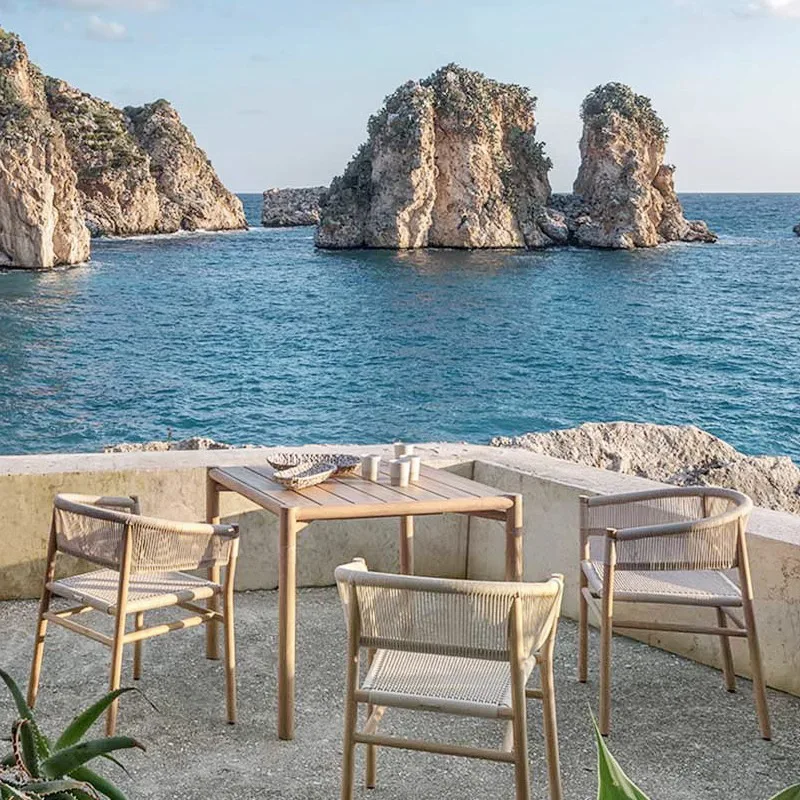 

Compact Versatile Customizable Outdoor Solid Wood Rattan Leisure Table and Chair