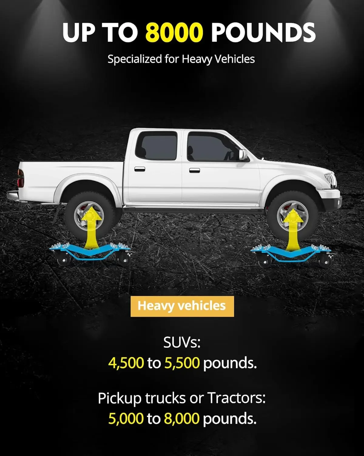 دوللي سيارة [مجموعة من 4 قطع مع 8000 رطل] سعة، دمى عجلة محرك السيارة شديدة التحمل من الفولاذ المنغنيز مع لوحة مضادة للانزلاق، 16 بوصة * 13 بوصة، أزرق