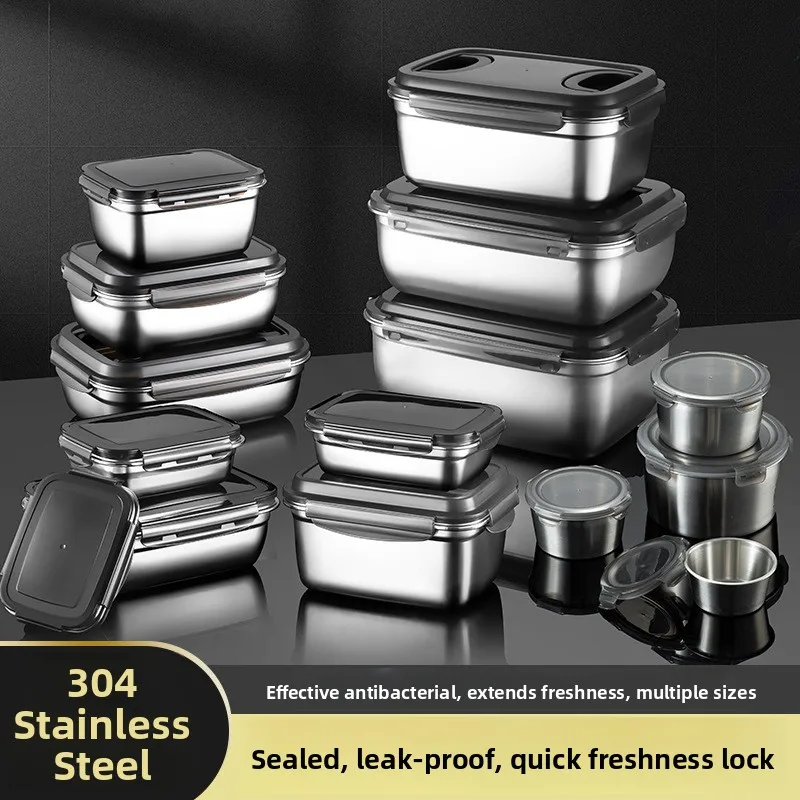 

Новый прямоугольный герметичный контейнер для сохранения свежести продуктов с ручкой, для хранения в холодильнике, 800-1000 мл, из нержавеющей стали, квадратный.