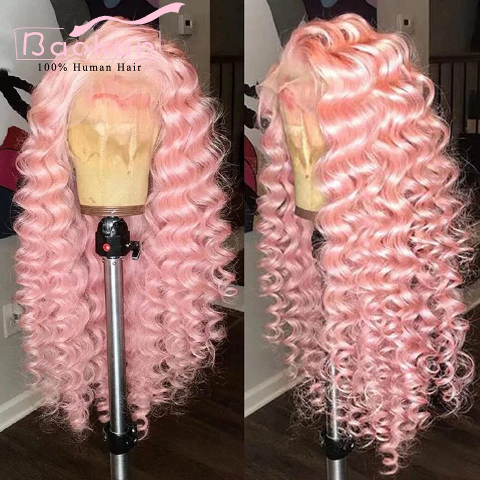 13x4 Hot Pink Curly Human Hair Wig Pre Plucked 13x6 HD Lace Frontal Wig Brazilian Virgin Deep Wave Lace Front Human Hair Wigs