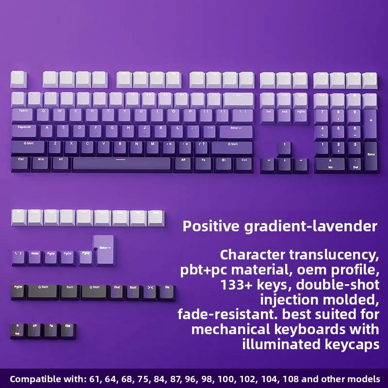 2026 New Gradient Keycaps 134+ Keys Front Printed Backlit Double Shot OEM Profile for Mechanical Keyboard Custom Keycaps