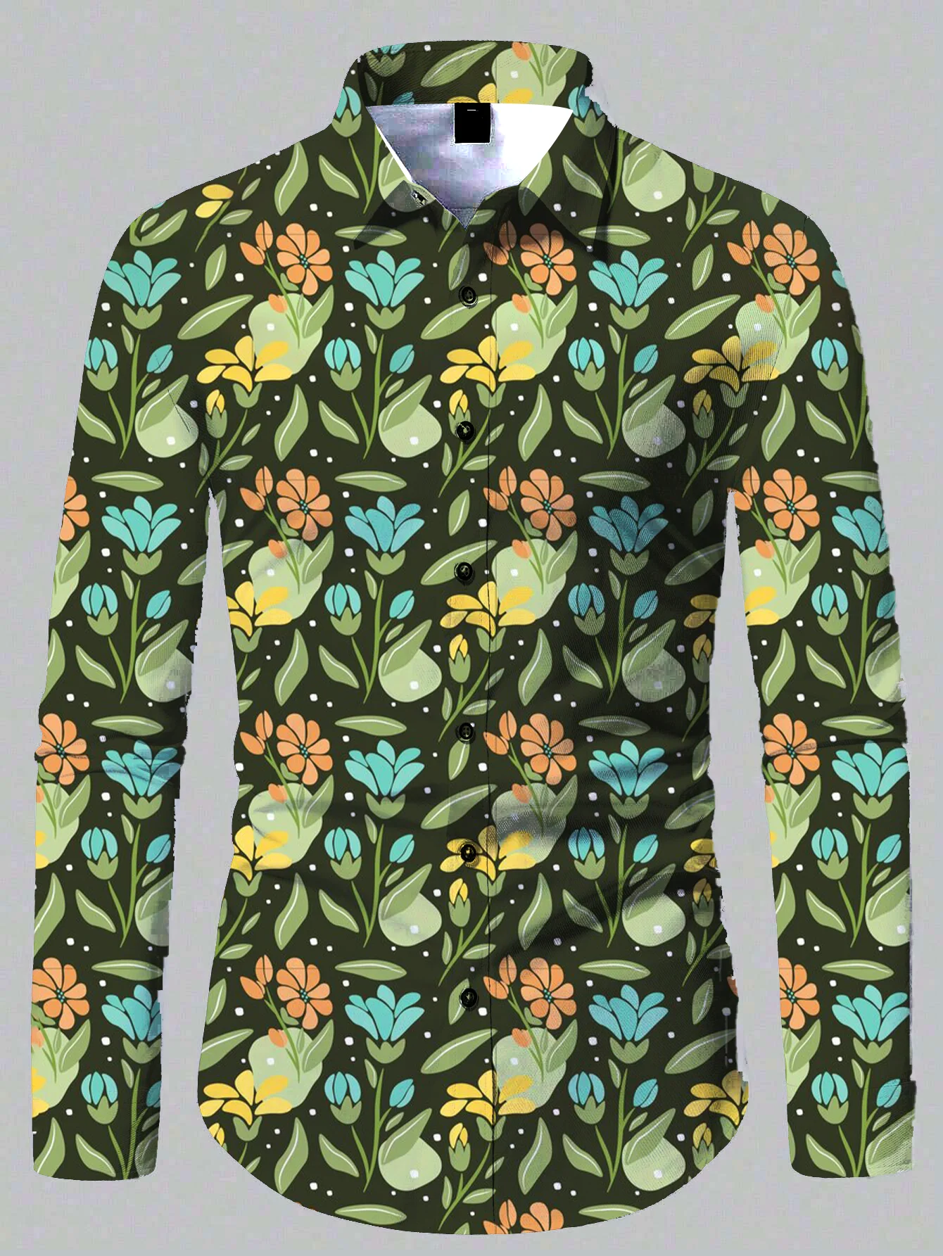 2024 Men\'s Button Retro Long Sleeve Shirts New Casual Design Shirt Fashion 3D Printed Flower Pattern Men\'s Clothing Tops