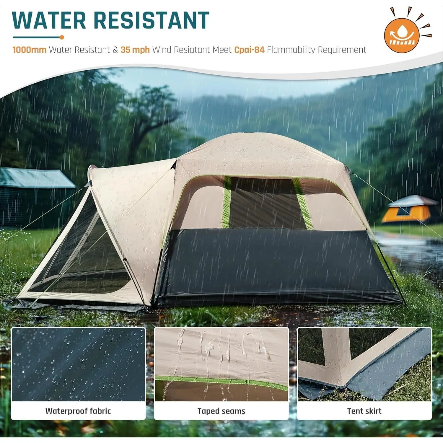 خيمة YOU_Tents للتخييم تتسع لـ 6/10 أشخاص مع شرفة شاشة، خيمة كابينة كبيرة مقاومة للطقس مع حقيبة مطر وحقيبة حمل،