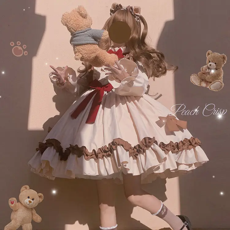 Japoński słodki Kawaii Lolita OP sukienka kobiety w stylu Vintage lalka miękka dziewczyna Ruffles lo sukienka jesień zima słodkie sukienki dziewczyny Vestidos