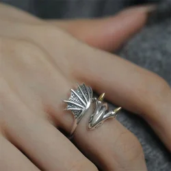 Fashion Vintage Flying Dragon Adjustable Ring For Men Retro Gothic Animal Finger Opening Ring Punk Hiphop Party Jewelry Accessor