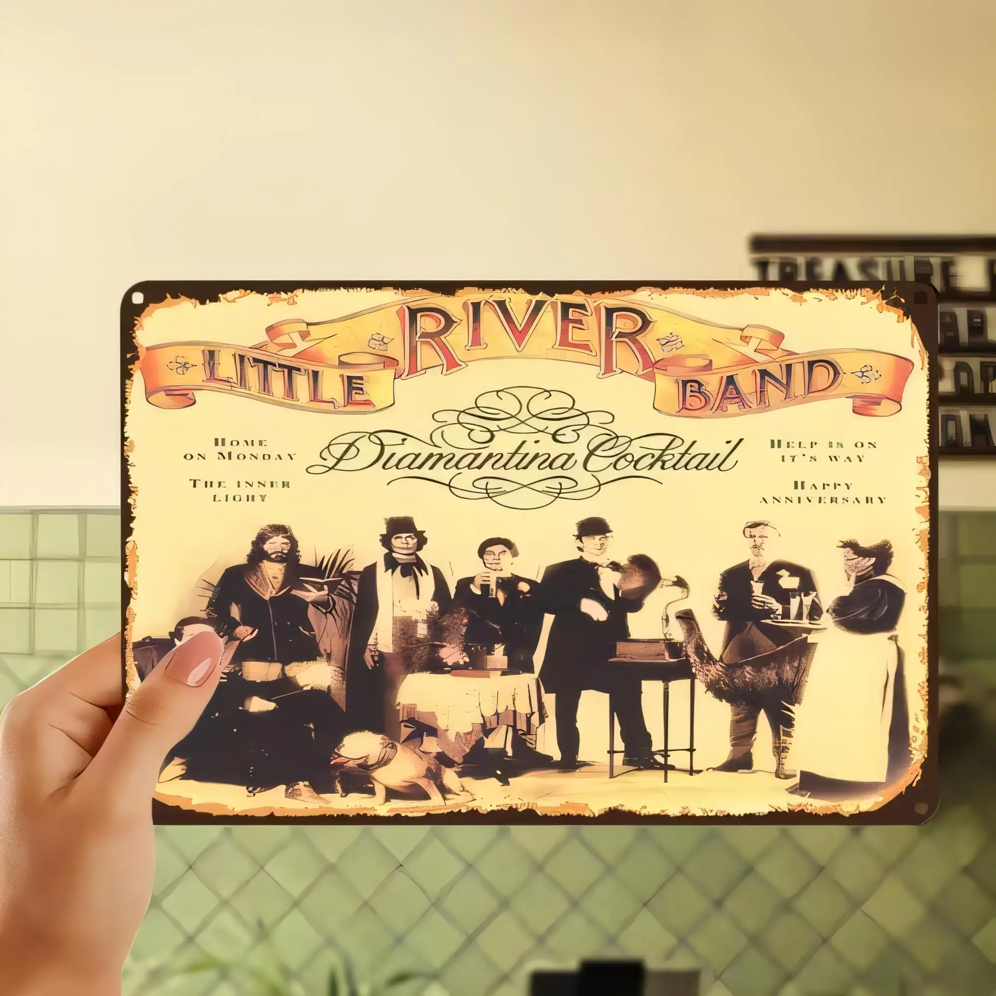 Tin Sign, Vintage Little River Band Diamantina Cocktail Retro Music Bar Wall Decor, Tin Poster Metal Sign for Living Room Pub Ma