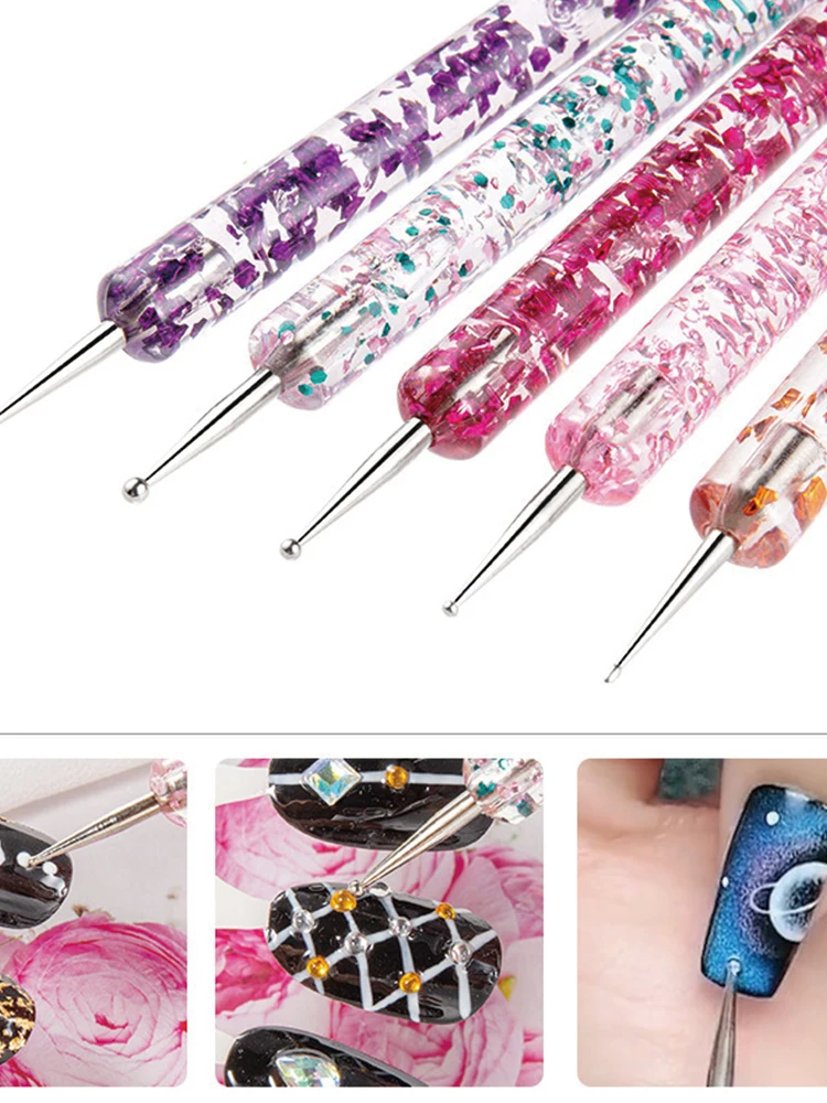 Neues 5-teiliges Acryl-Doppelseitiges Nail-Dotting-Stift-Set, Nagelkunst-Mal- und Dotting-Werkzeug-Set (5 Stück), Unverzichtbar für Nagelstudio-Ausstattung – Detail 3