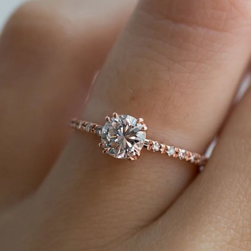 Fashion S925 Sterling Silver Ring Zircon Rose Gold Eight Hearts Eight Arrows Round