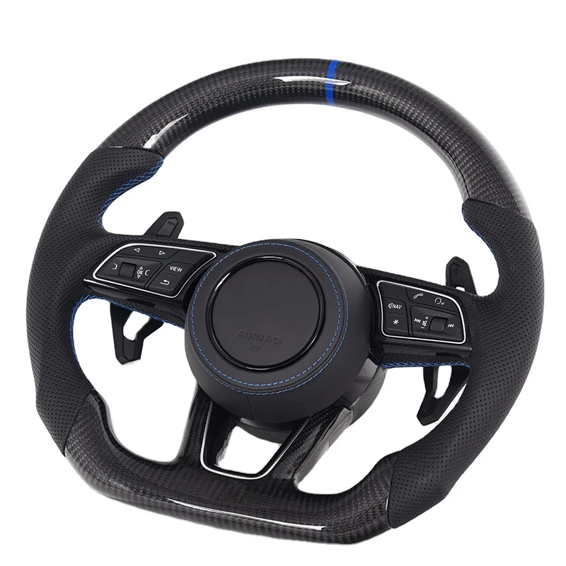 

Gloss Carbon Fiber Steering Wheel Blue Stitching Leather Steering Wheel for Audi A3 A4 B8 B9 A5 A6 A7 C8 A8 D4 D5 D6 Q3 Q5 Q5