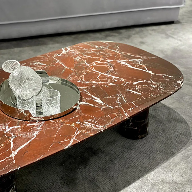 طاولة قهوة مستديرة من الرخام الأحمر والأرجواني الطبيعي الفاخر الإيطالي، طاولة قهوة منزلية فاخرة من الحجر #4