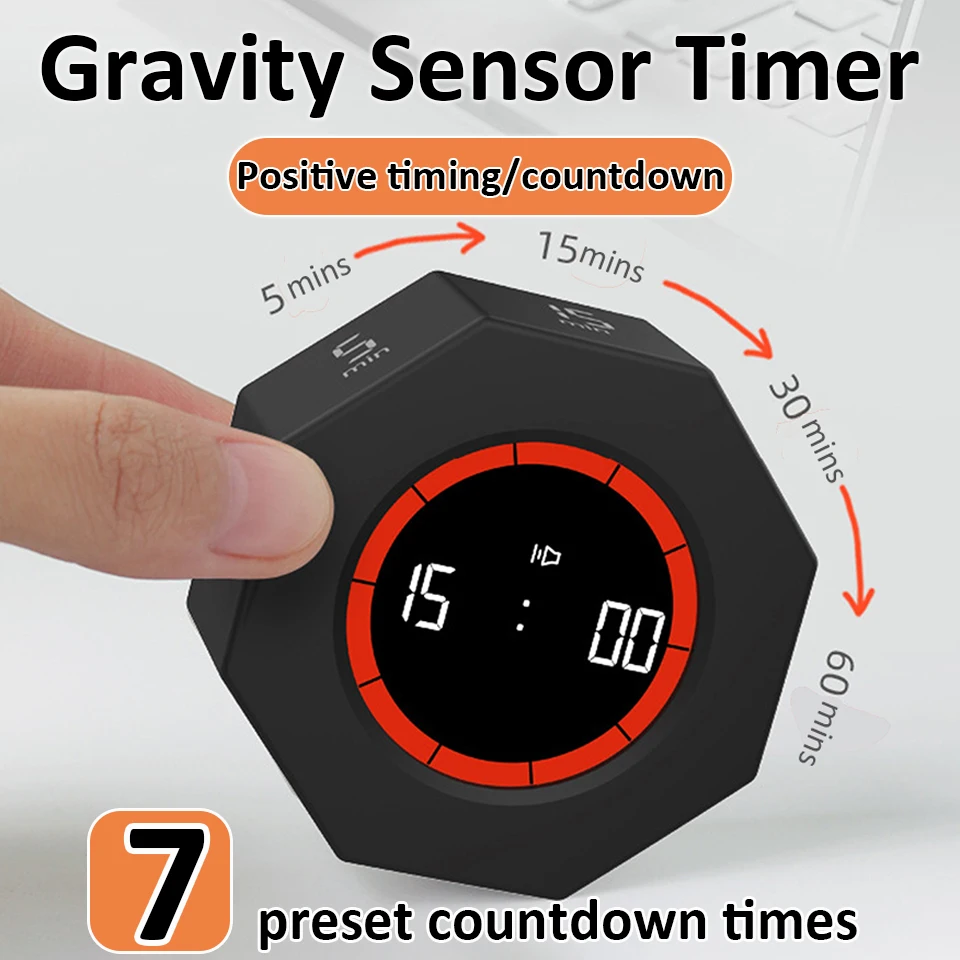 Multi-Hexagon Cube Timer Gravity Sensor Timer Flip Visualization Time Management Mini Children's Learning Flipped Digital Timer