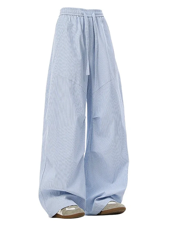 

American High Street Stripe Wide Leg Straight Cut Men's Casual Pants Summer Outdoor Casual Trousers Cool Haome Sle