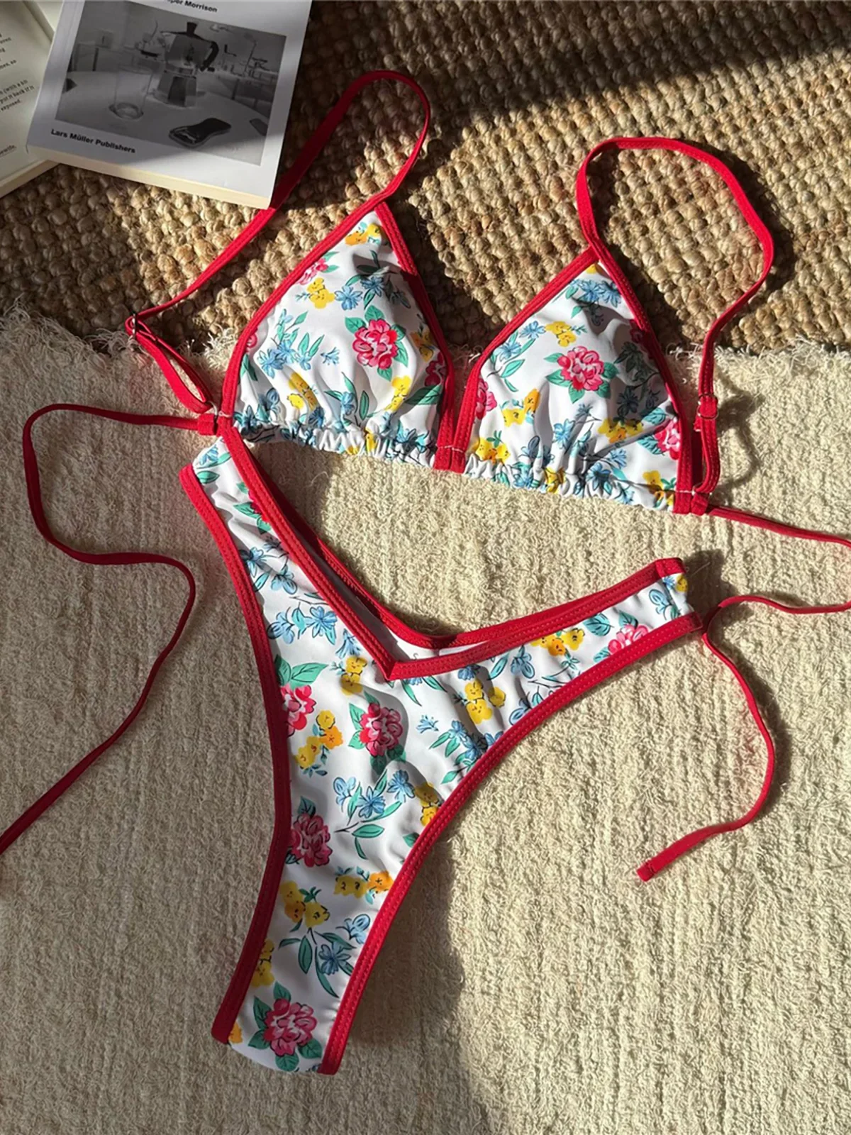 Mini Bikini brasileño con Tanga y flores de leopardo, traje de baño para mujer, traje de baño femenino, conjunto de Bikini de dos piezas, bañador, traje de baño para nadar K6286