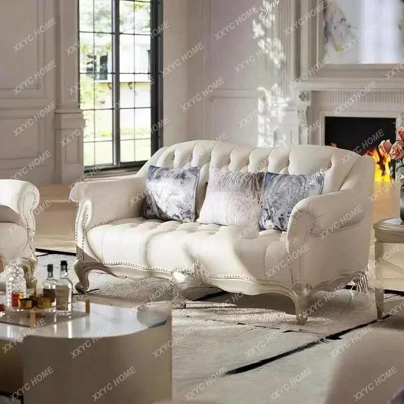 white solid wood sofa three-person living room furniture