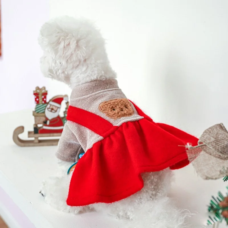 1PC Pet Clothing Cat Autumn/Winter Christmas Little Bear Red Dress Suitable for Small and Medium sized Dogs