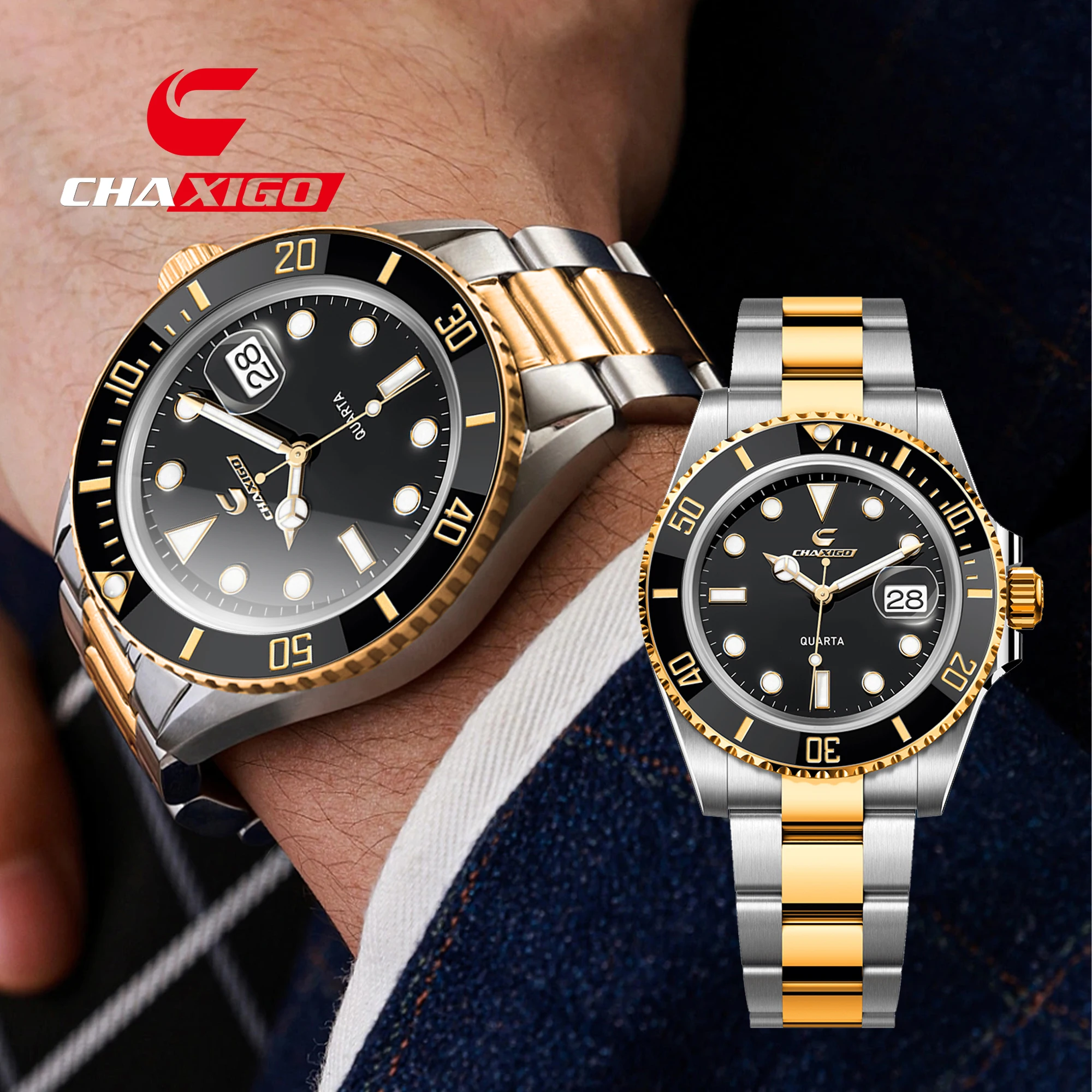 

CHAXIGO Men's Green Phantom Style Classic Fashion Business Stainless Steel Watch with Luminous Finish and Water Resistance