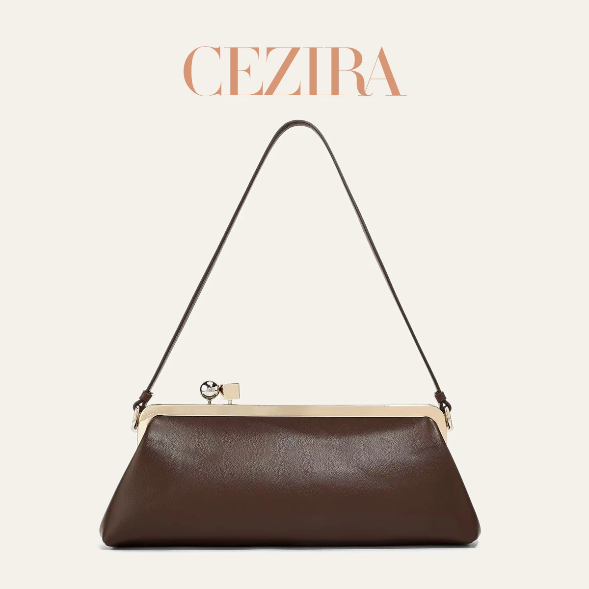 CR Minimalist Fashion Baguette Underarm Long Shoulder Bag Women Luxury Designer Soft PU Leather Handbag Elegant Shoulder Purse