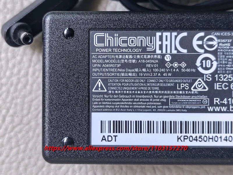 【ana】 Genuine Chicony A18-045N2A A045R072P 19V 2.37A 45W 3.0x1.0mm