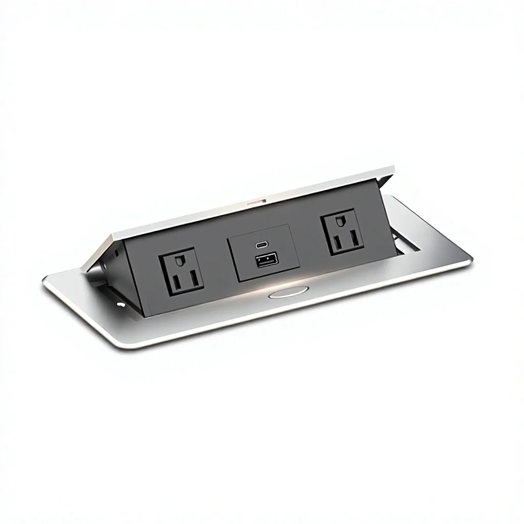 Recessed Flip-Up Table Box Socket USB-C 20W 4-Port Built-In Hidden Desktop One-Touch Design Office Desk Socket