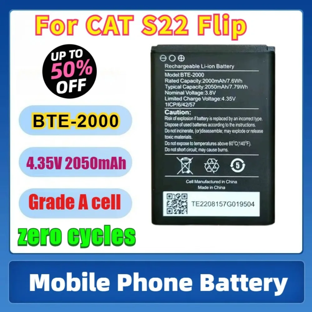 2050mAh BTE-2000 Mobile Phone Battery for CAT S22 Flip Rugged Flip Battery 0 Cycle High Quality Replacement Bateria Grade A Cell