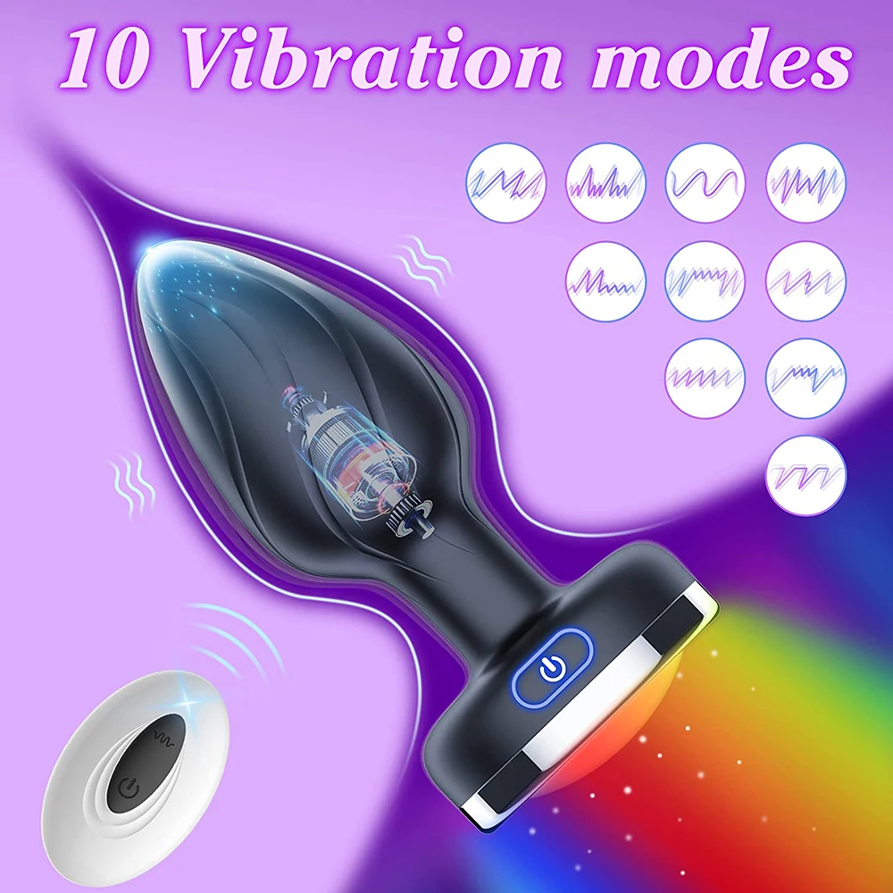 Silicone Led Anal Butt Plug Vibrator Luminous Lighting Large Anal Beads Plug Wireless Remote Control Vaginal Sex Toy Man Women