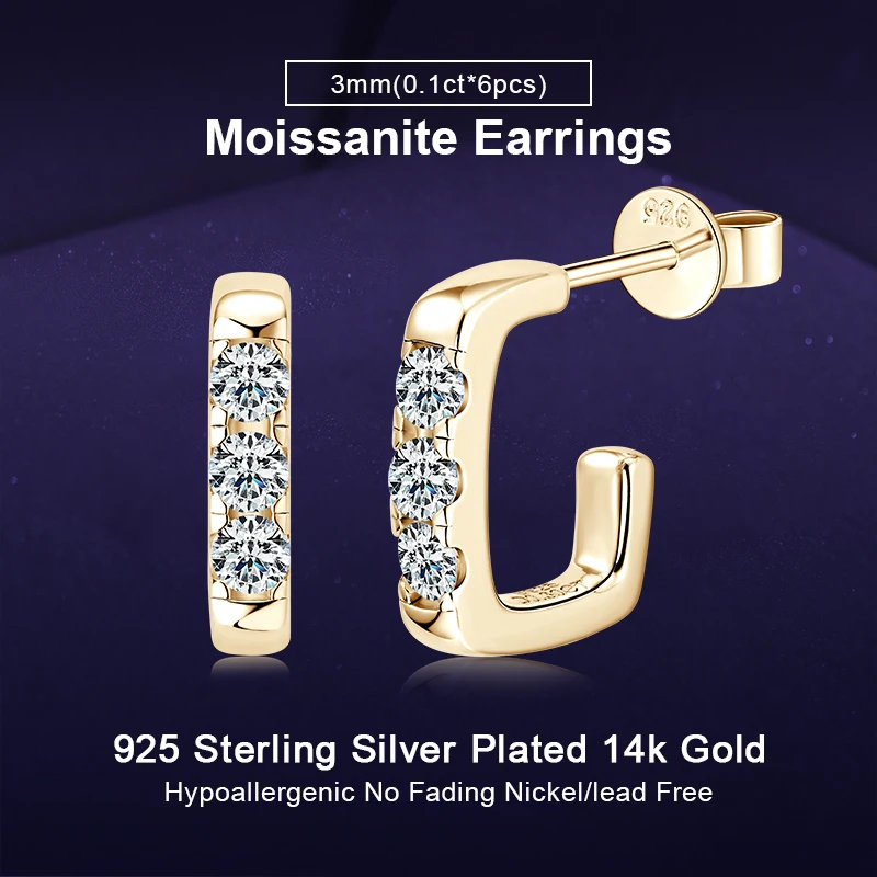 IOGOU الأطواق 3 مللي متر 0.1ct D مويسانيتي وأقراط 925 فضة 2025 الأصلي مصمم القرط تتجه مجوهرات للمرأة