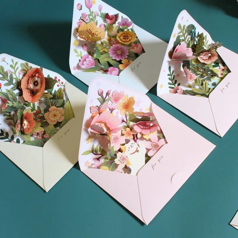 Neue romantische Blume Geburtstag Weihnachten Karte 3D Pop-up Grußkarten Set Postkarte Party Hochzeit Dekor kreative Geschenke Karten