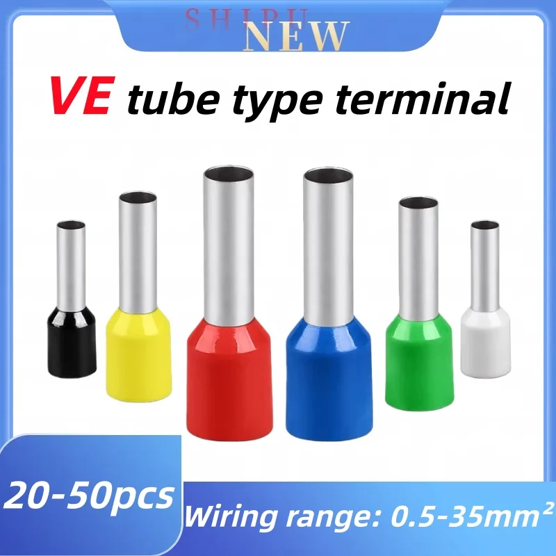 20-50Pcs Ve1008 Pin Type Wiring Terminals, Wire Connectors, Cold-Pressed Terminals, Pure Copper Insulated Tube Type Wires, Nose and Ear Connections.