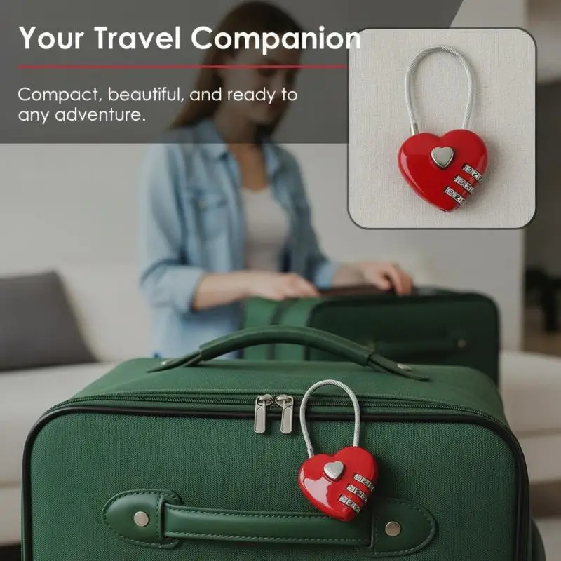 @*Heart Shaped 3 Digit Password Combination Lock Flexible Steel Cable for Travel Luggage Backpack Gym Locker