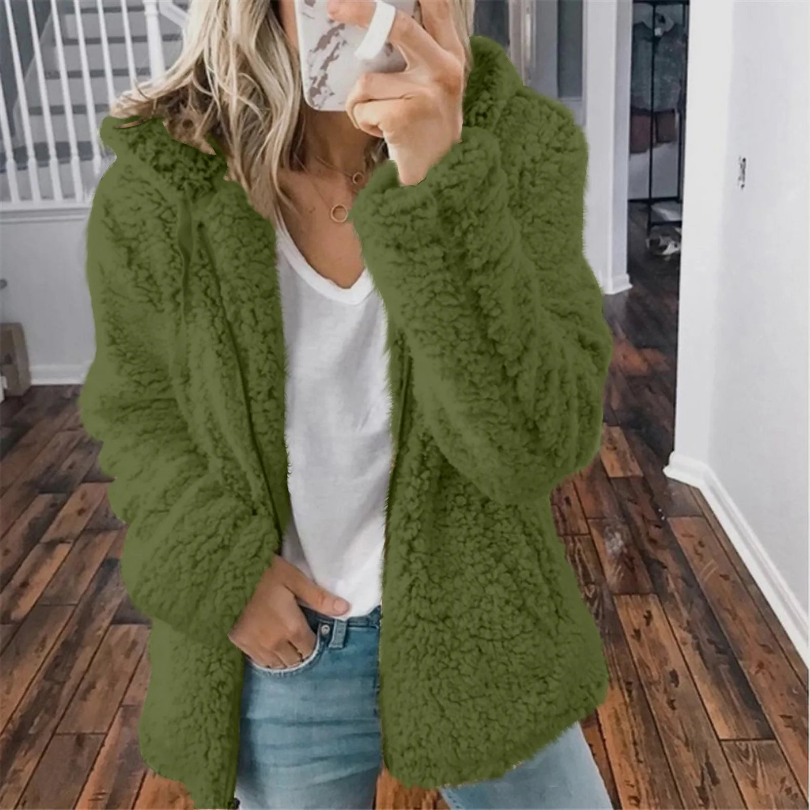 Winter Thick Warm Hooded Outwear Women Elegant Bear Teddy Faux Fur Coat Soft Fleece Jacket Female Pocket Zipper Coat Veste Femme