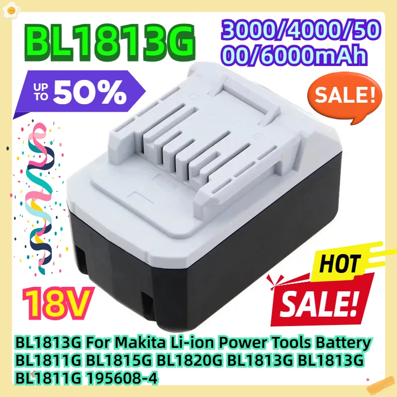 

BL1813G для литий-ионного аккумулятора для электроинструментов Makita BL1811G BL1815G BL1820G BL1813G BL1813G BL1811G 195608-4 18 В 3,0/4,0/5,0/6,0 Ач