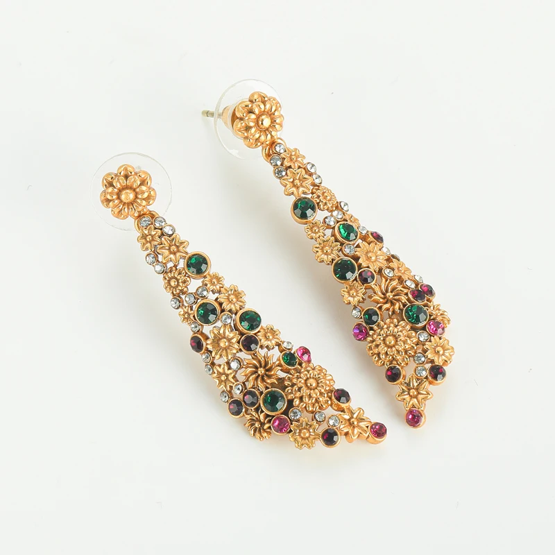 Vintage Drop Dangle Rhinestones Flower Earrings Aesthetic Statement Woman 2025 Luxury Designer Charm Antique Jewelry Accessories