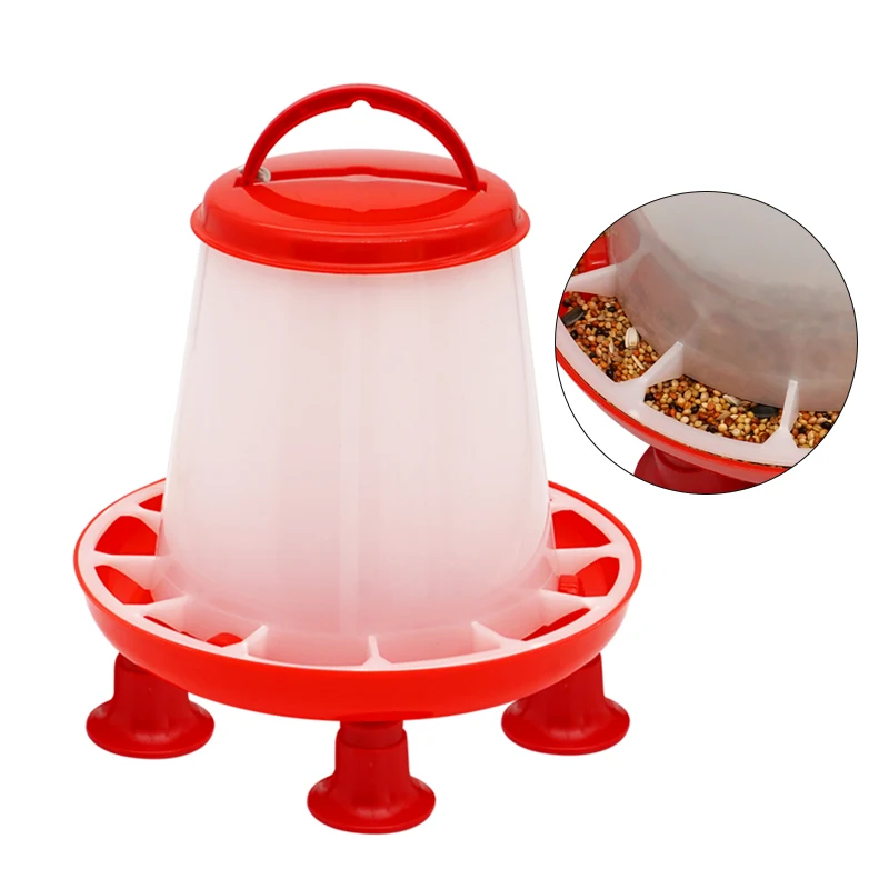 Poultry Feeder Chicken Feeder with Stand Legs and Cover Pigeon Quail Feeding Bucket Large Poultry Automatic Feeder 2kg