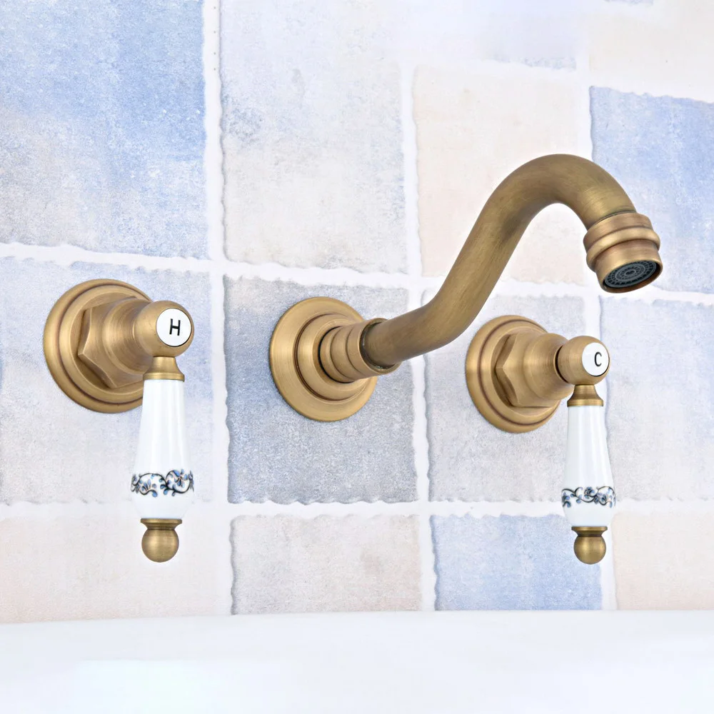 Torneira Vintage de Latão com Dois Punhos Torneira de Pia de Lavatório Dsf530 com Buracos para Parede