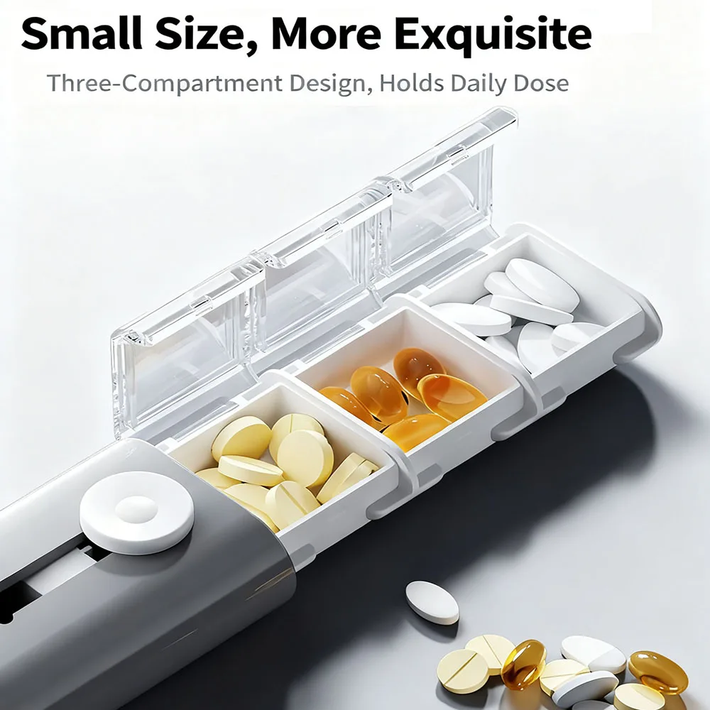 Travel Pill Organizer 3 Compartments with Lids Mini Portable Tablets Container for Vitamins Medicines Small Pocket Medicine Case