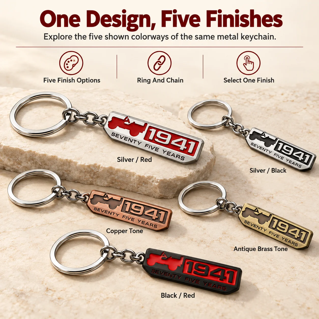 1941 75th Anniversary Metal Car Keychain, Vintage Commemorative Key Ring with Chain, Retro Vehicle Tag for Car Keys