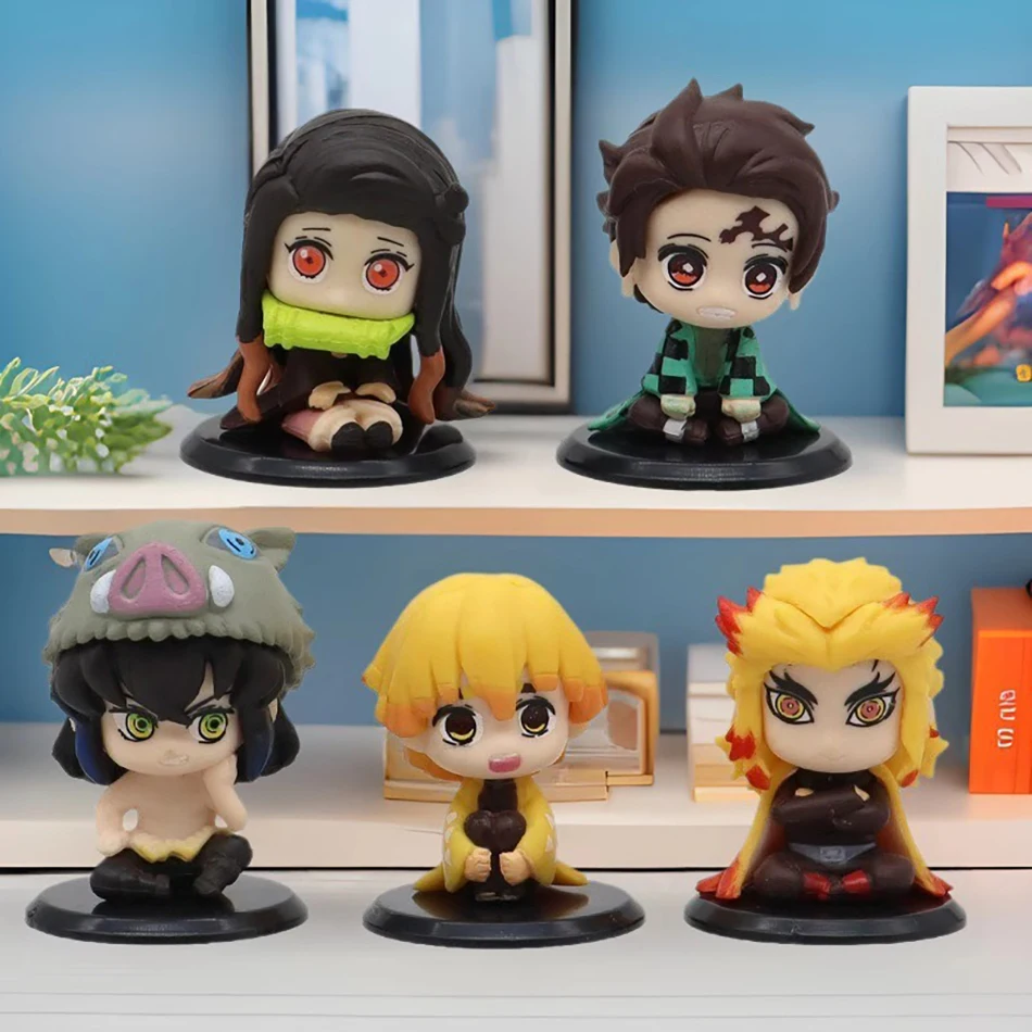 5 Pçs/set Anime Demon Slayer Figura Toy-Kimetsu No Yaiba Q Versão-Sentado Tanjiro Nidouzi Inosuke Zenizu PVD Estatueta Modelo Brinquedos