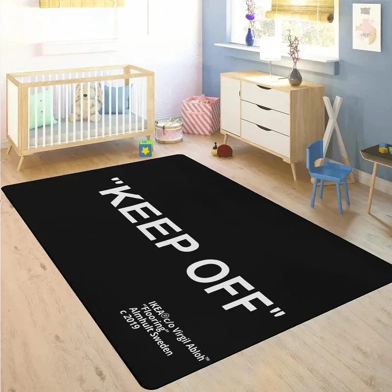 VIKAMA Modern Street Culture Text Area Rug, Minimalist Black Background Mat, Soft Non-slip Washable Home Decor Carpet