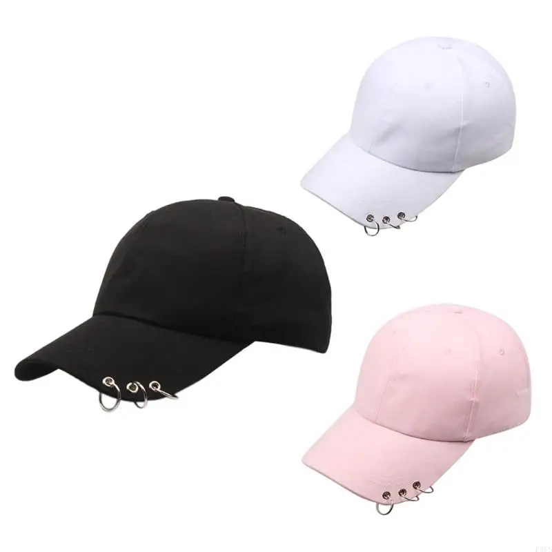 P88B Vintage Cotton Adjustable Baseball with 3 Metal Rings Men and Women for Sun for Protection Solid Color Hip Hop Dad