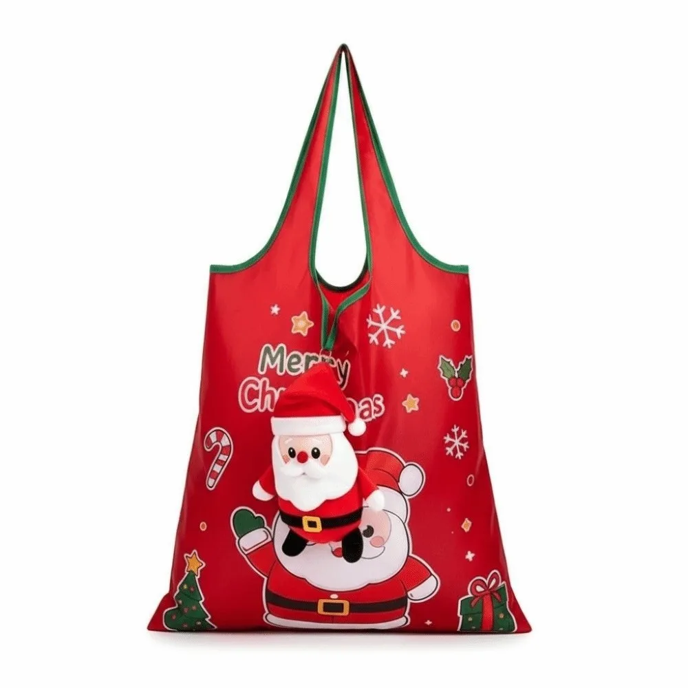 Colorful Christmas Grocery Tote Space-Saving Mini 2-in-1 Bag Charm Pouch Case Large Capacity Foldable Shopping Bag