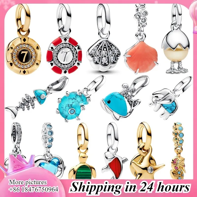 

925 Sterling Silver Pendant Charms – Blue Whale, Dolphin, Elephant, Snail, Shell & Seahorse, Neutral DIY Jewelry