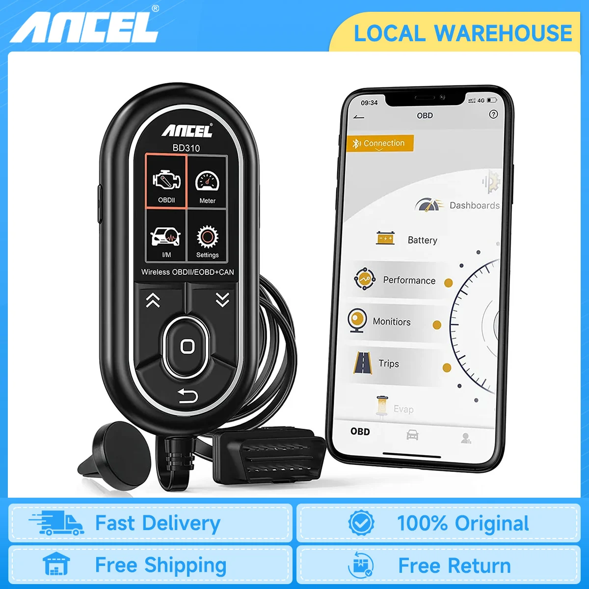 

Ancel BD310 Bluetooth OBD2 Scanner Car Code Reader Battery Test OBD Gauge Driving On-board Computer Car Diagnostics Scan Tool