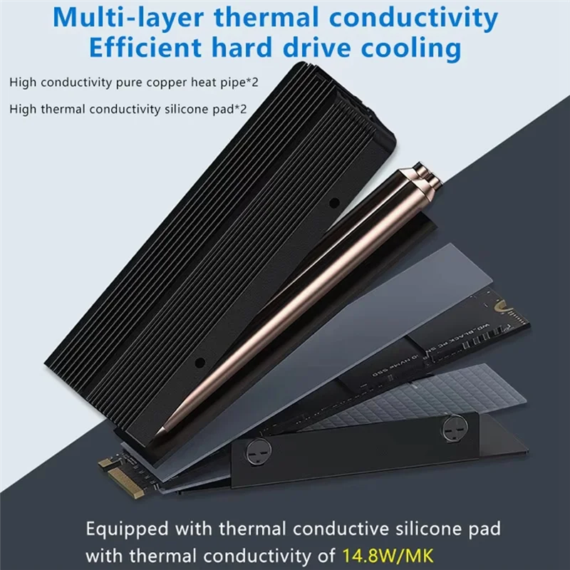AA87 Radiator SSD 2280 SSD Radiator do M.2 Nvme 2280 SSD 2 rurki cieplne M.2 SSD Radiator szary