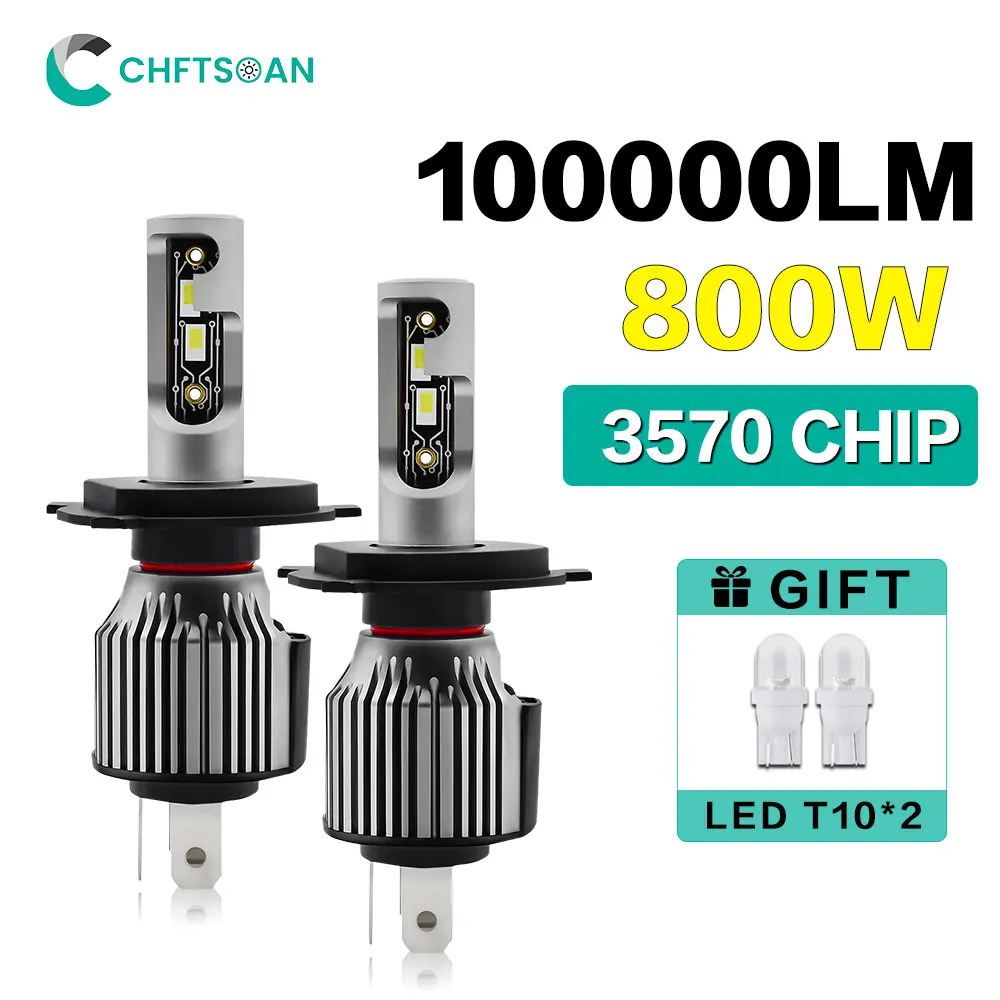 Chftsoan H1 H4 H7 H11 9005 9006 Led Headlight 800W 100000LM Headlamp Bulb 6500K Hi/Low Beam Car Headlight Bulb Fog Light 10-32V