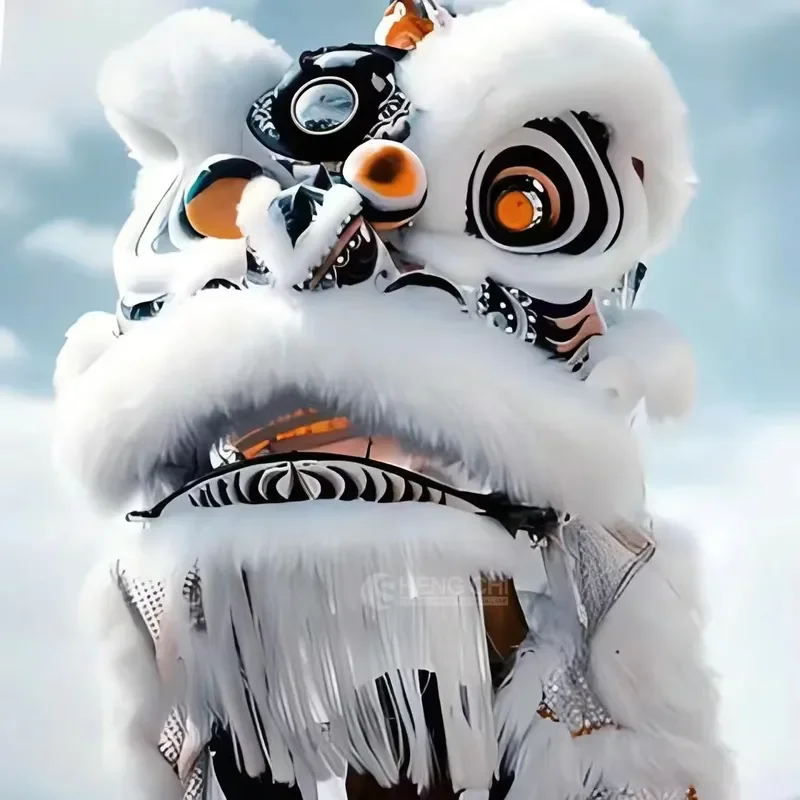 Adult Chinese New Year Lion Head Costume Handmade Thick Plush Traditional Performance Props Custom Silk Cotton Dance Wear