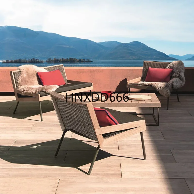 Outdoor rattan sofa waterproof and sunscreen balcony teak rattan chair furniture