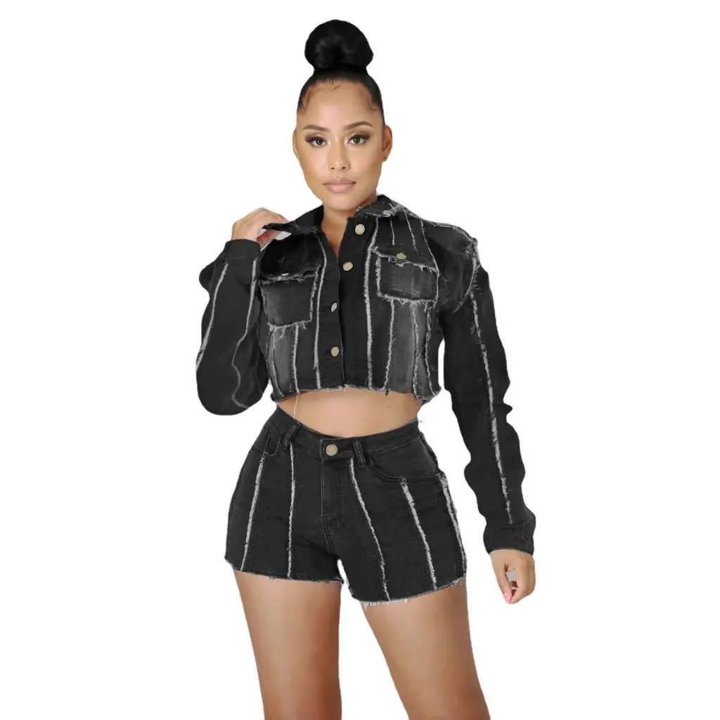 Jaket Denim Katun Wanita Lengan Panjang Kerah Slim Fit Gaya Musim Gugur oleh Produsen Baru